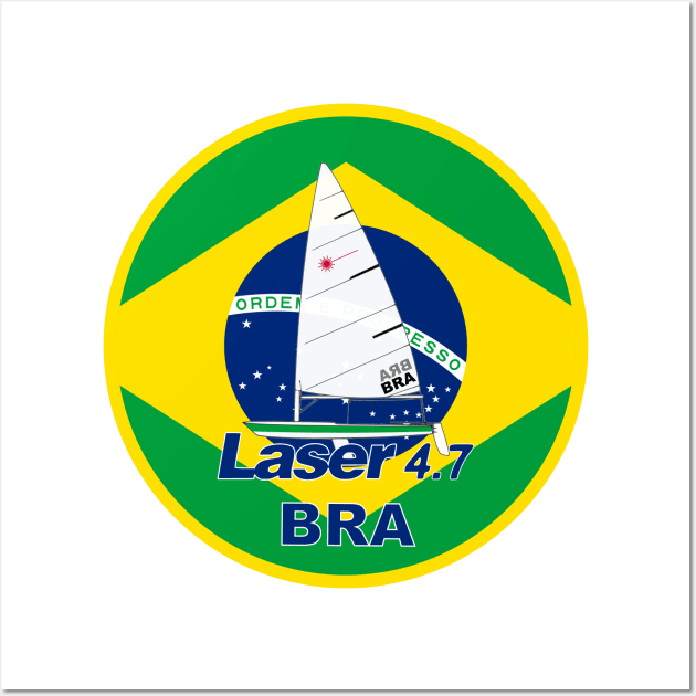 laser class sailboat on a flag Brazil Wall Art by Regatta Merch